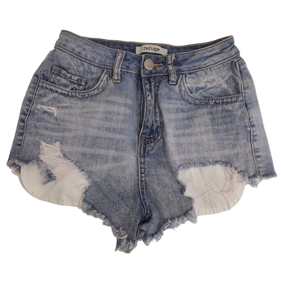 Refuge | Raw Hem Trashed Distressed Denim Jean Shorts High Waist